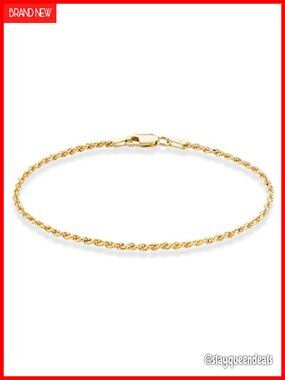 18K Gold Plated 925 Sterling Silver Diamond-Cut Rope Chain Anklet Ankle Bracelet
